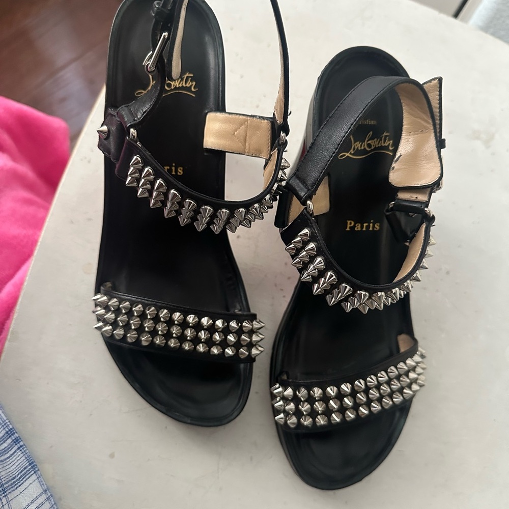 Christian Louboutin Black Sandals with Silver Spikes